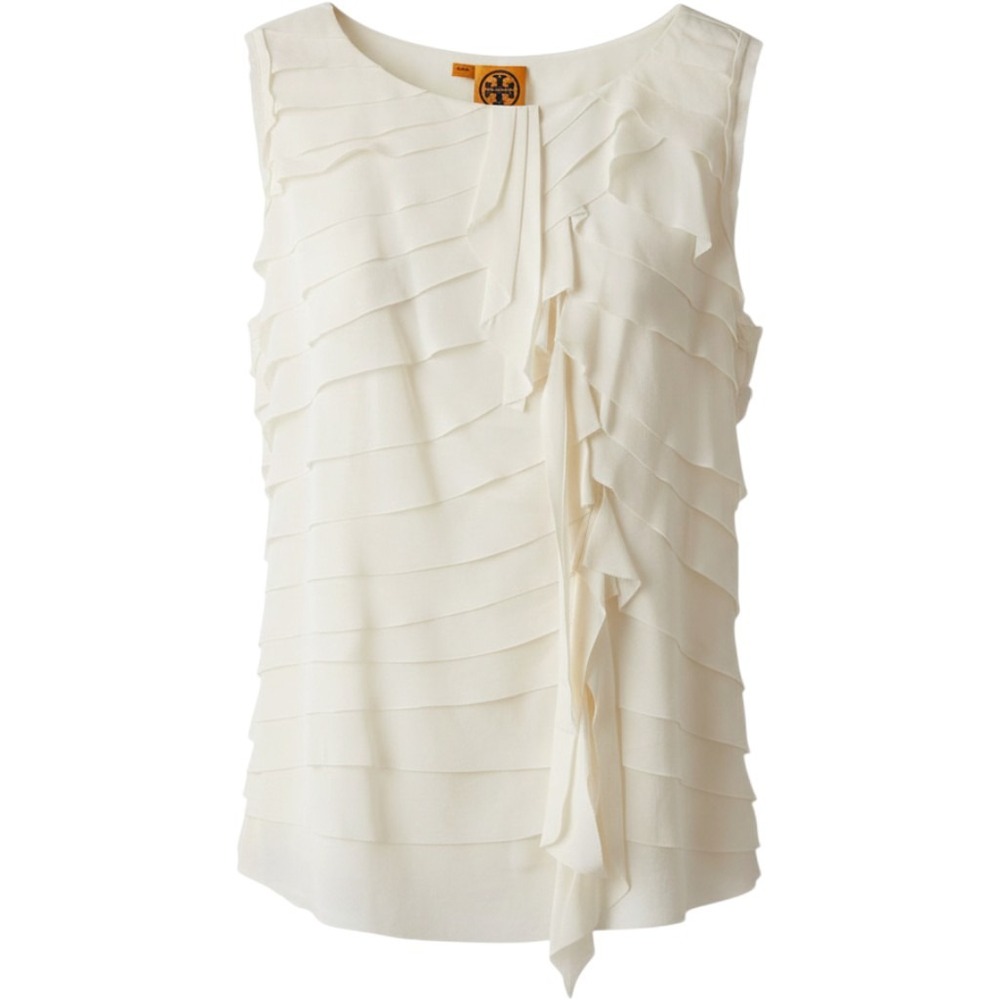 Tory Burch Ivory Silk Tiered Ruffle Sleeveless Blouse Cream Size 10 22091127